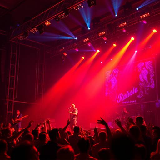 A vibrant and dynamic shot from a live music concert, capturing the energy of the performance.