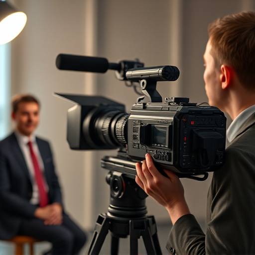 Professional camera filming a corporate interview.