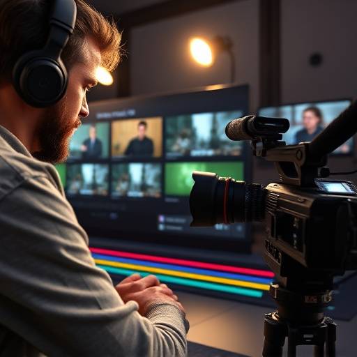 Video editor working on a timeline with multiple video and audio tracks.